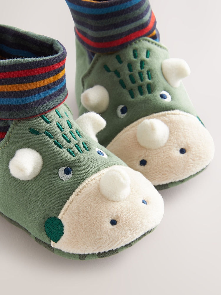 Green Dinosaur Baby Sock Top Boot Shoes (0-18mths)