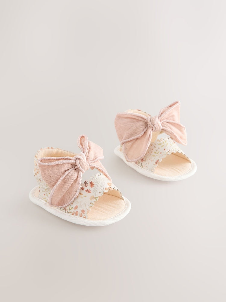 Pink Baby Bow Floral Sandals (0-24mths)