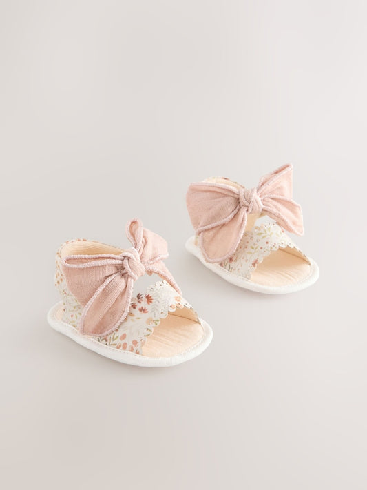 Pink Baby Bow Floral Sandals (0-24mths)