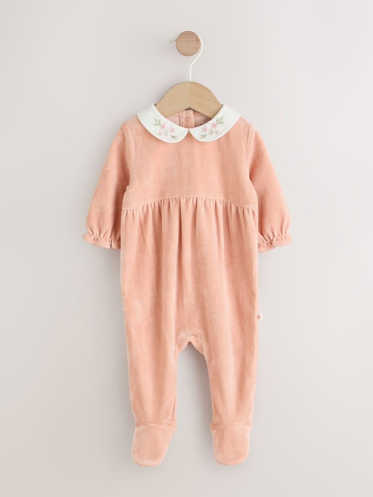 Pink Velour Baby Sleepsuit (0mths-3yrs)