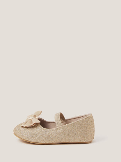 Monsoon Gold Baby Bow Glitter Walker Shoes