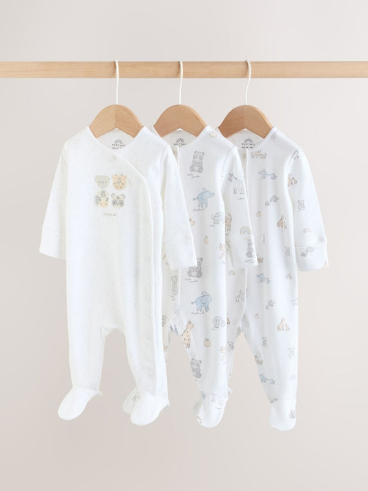 White Safari Baby Sleepsuits 3 Pack (0-2yrs)