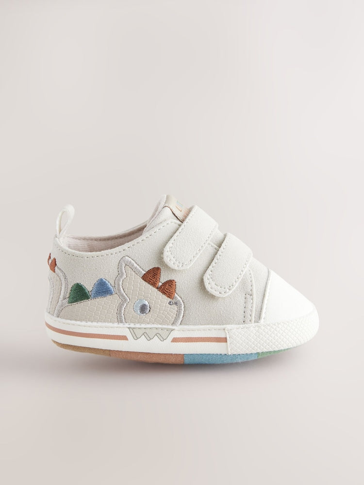Grey Dino Two Strap Baby Trainers (0-24mths)