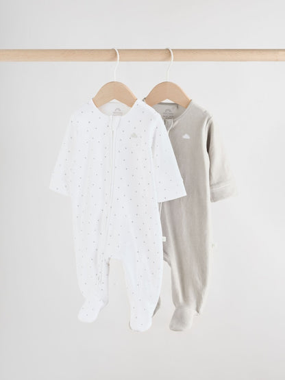 Grey Velour Two Way Zip Baby Sleepsuits 2 Pack (0-2yrs)