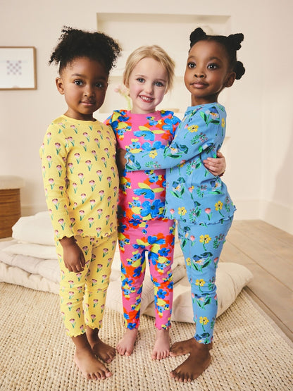 Pink/Blue Bright Floral Snuggle Pyjamas 3 Pack (9mths-16yrs)