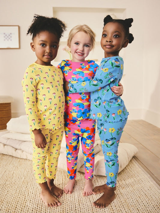 Pink/Blue Bright Floral Snuggle Pyjamas 3 Pack (9mths-16yrs)