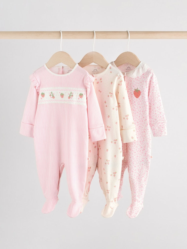 Pink Collar 3 Pack Baby Sleepsuits (0-2yrs)
