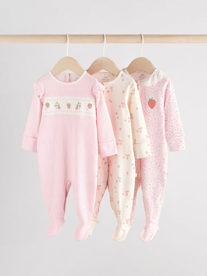 Pink Collar 3 Pack Baby Sleepsuits (0-2yrs)