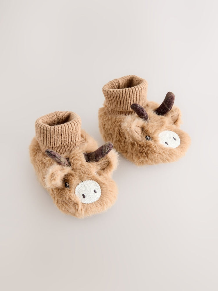 Tan Brown Hamish The Highland Cow Baby Sock Top Boots (0-18mths)