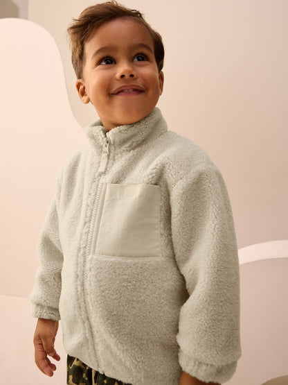 Stone Plain Funnel Neck Fleece Zip Through Fleece (3mths-7yrs)