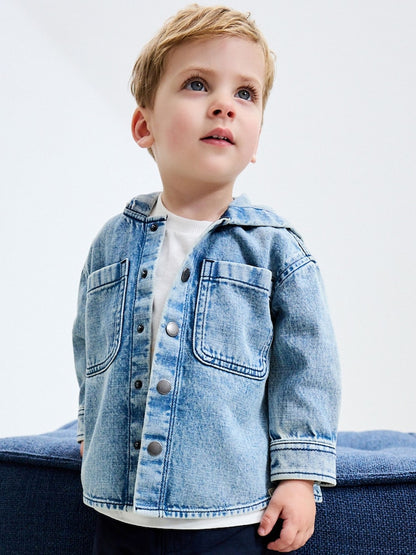 Mid Blue Denim Hooded Overshirt (3mths-7yrs)