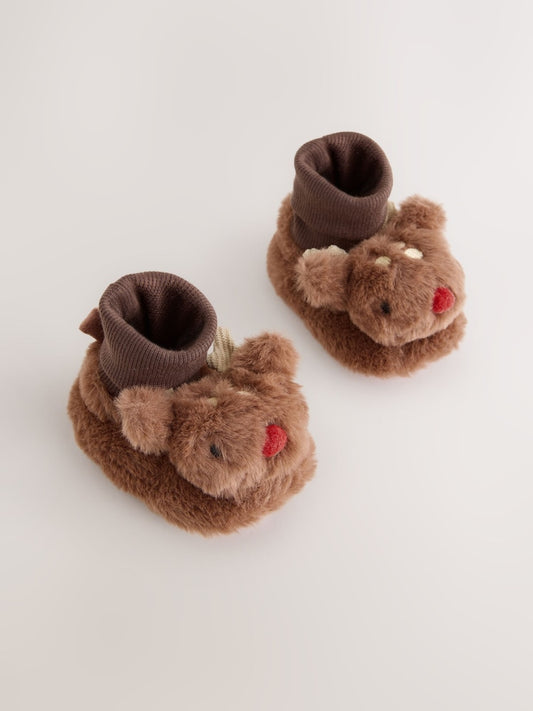 Tan Brown Christmas Reindeer Baby Socks Top Boots (0-18mths)