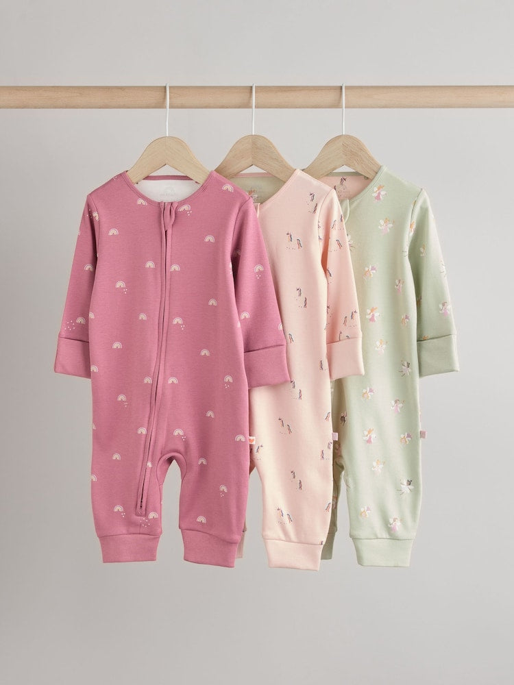 Pastel Character 3 Pack Two Way Zip Baby Sleepsuits (0mths-3yrs)