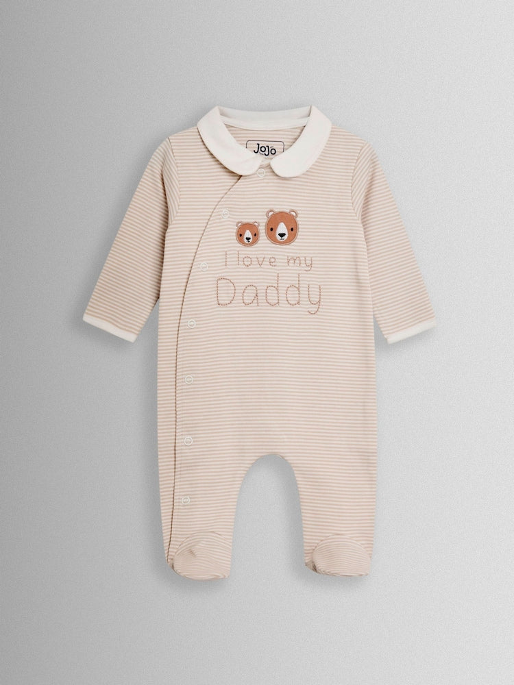 JoJo Maman Bébé Neutral Stripe Organic Cotton 'I Love My Daddy' Sleepsuit