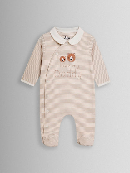 JoJo Maman Bébé Neutral Stripe Organic Cotton 'I Love My Daddy' Sleepsuit