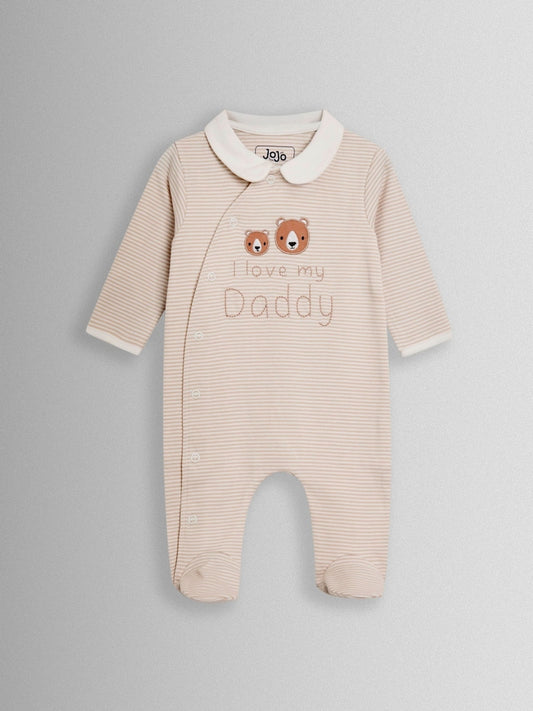 JoJo Maman Bébé Neutral Stripe Organic Cotton 'I Love My Daddy' Sleepsuit