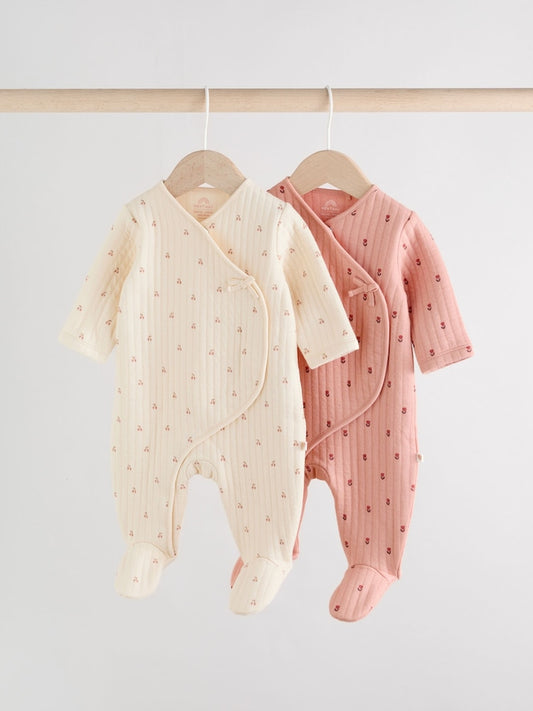 Pink/Cream Quilted Baby Sleepsuits 2 Pack