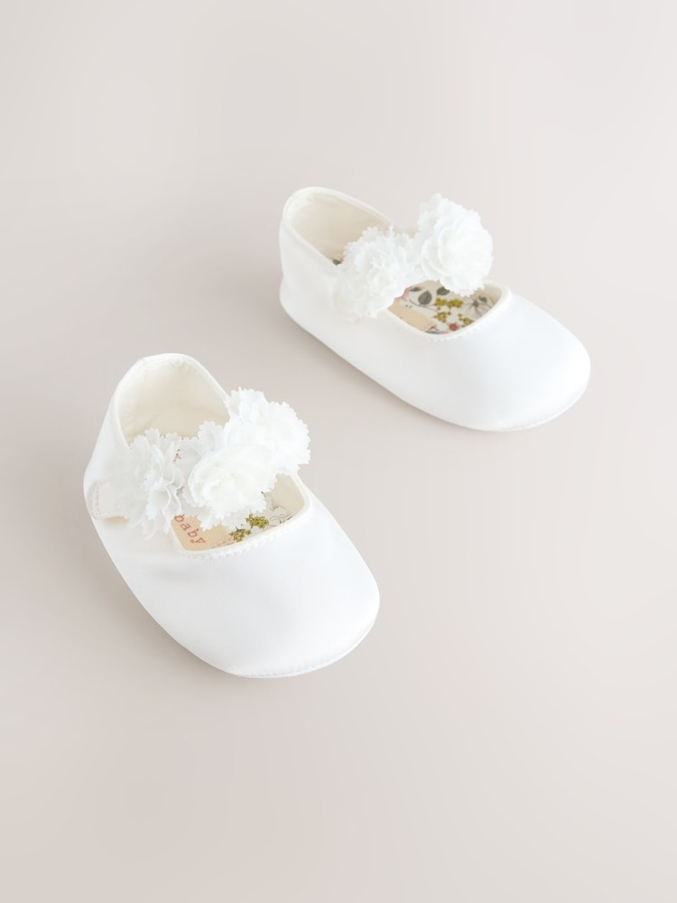 White Satin Baby Corsage Shoes (0-24mths)