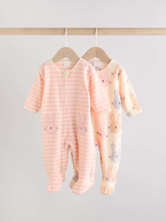 Pink 4 Pack Baby Micro Fleece Two Way Zip Sleepsuits