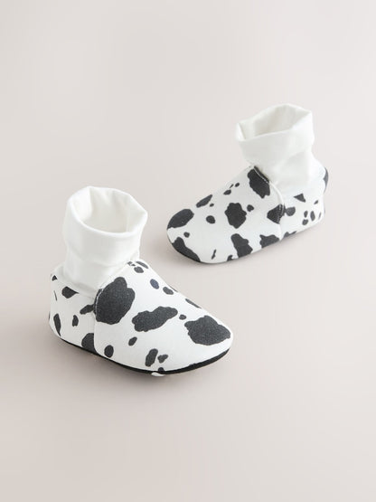 White/Black Cow Print Baby Sock Top Boot Shoes (0-18mths)
