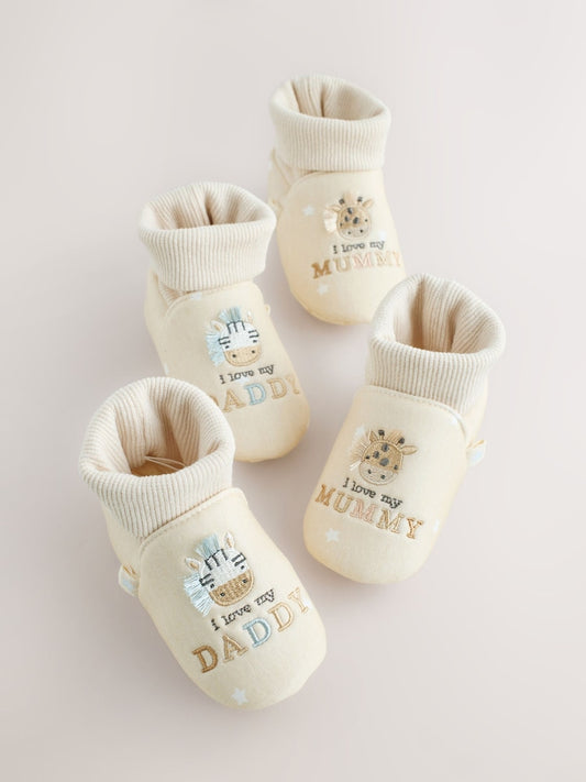 Neutral I Love Mummy/Daddy Baby Sock Top Bootie Shoes (0-18mths)