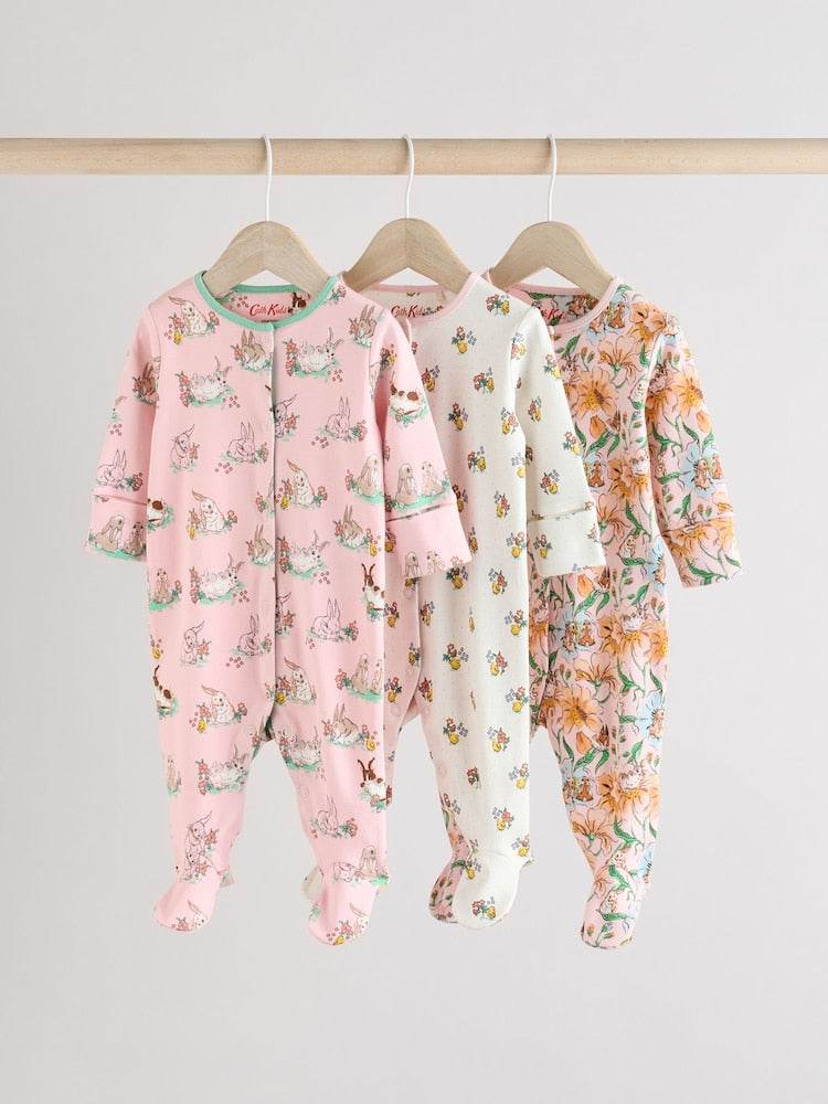 Pink/Ecru Cath Kidston Floral Baby 100% Cotton Sleepsuits 3