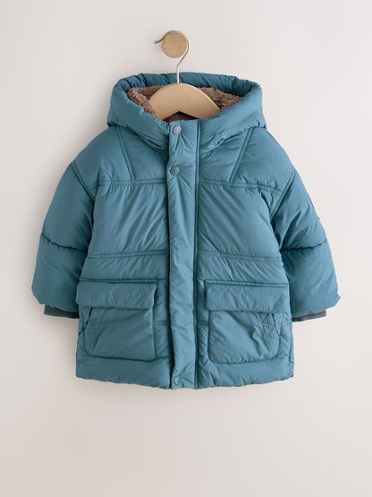 Blue Borg Lined Padded Shower Resistant Coat (3mths-7yrs)