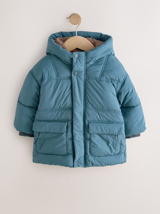 Blue Borg Lined Padded Shower Resistant Coat (3mths-7yrs)