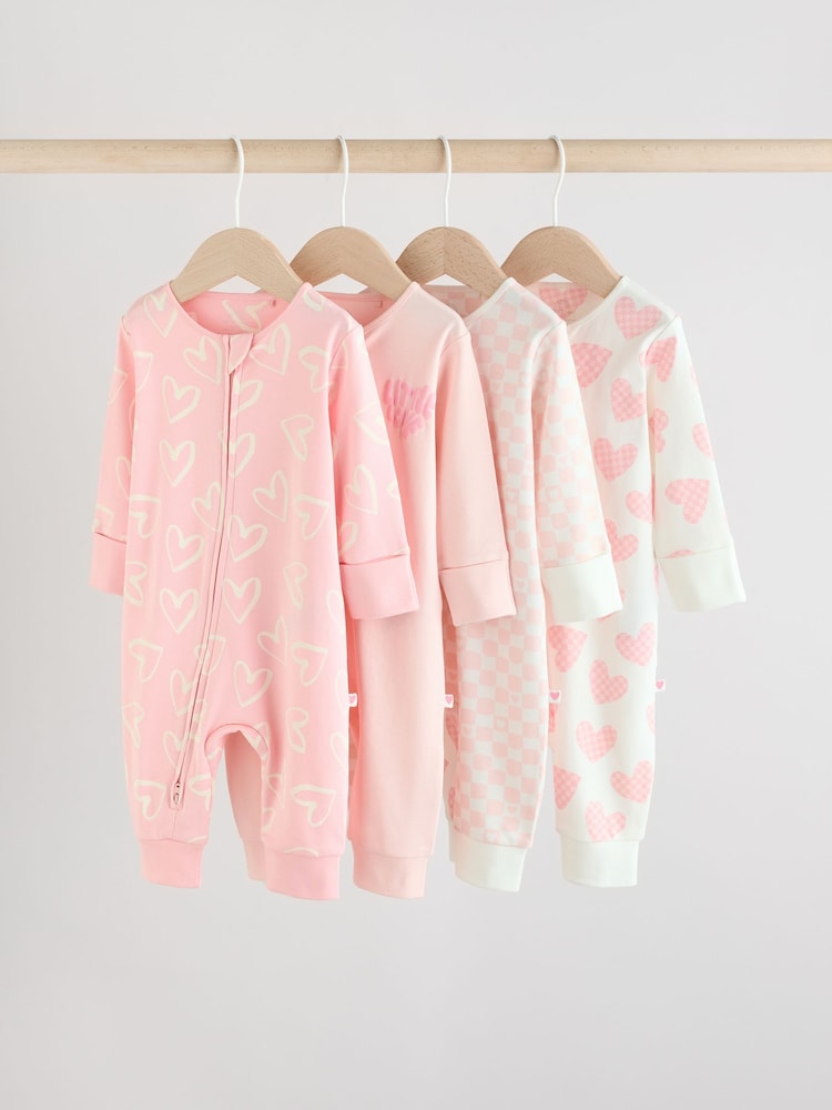 Pink Print Two Way Zip Baby Sleepsuits 4 Pack (0mths-3yrs)