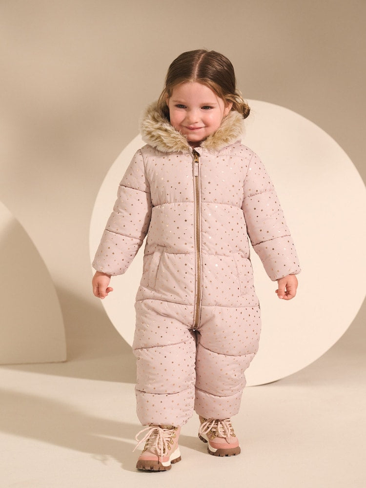 Pale Pink Print Shower Resistant Snowsuit (3mths-7yrs)