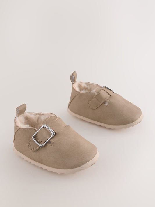 Beige Baby Faux Fur Lined Clog Shoes (0-24mths)
