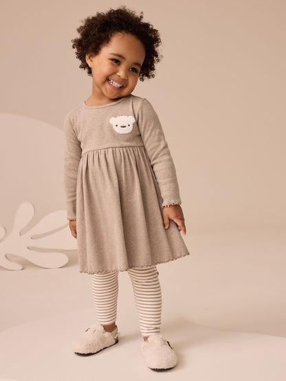 Neutral Bear Long Sleeve Dress and Leggings Set (3mths-7yrs)