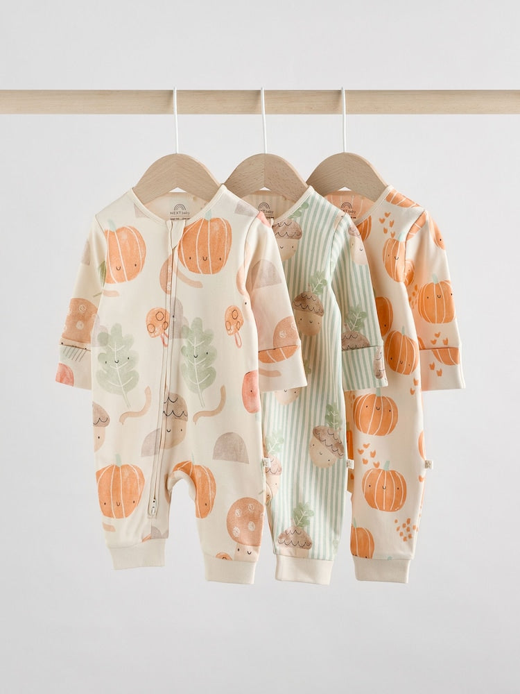 Cream Autumn Pumpkin Two Way Zip Footless Baby Sleepsuits