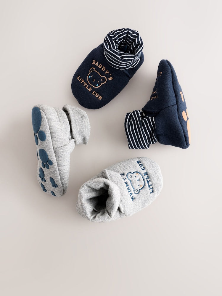 Blue Mummy And Daddy Baby Booties Socks 2 Pack (0-24 months) (0-18mths)