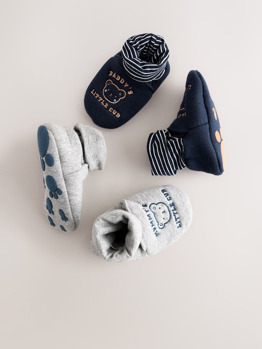Blue Mummy And Daddy Baby Booties Socks 2 Pack (0-24 months) (0-18mths)