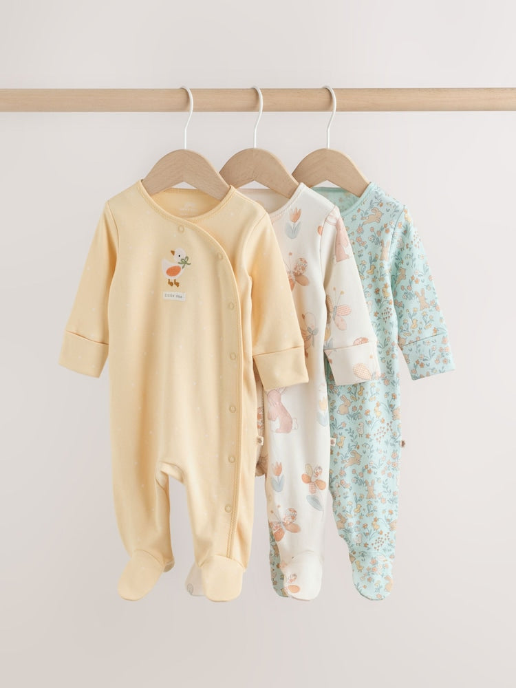 Yellow 3 Pack Baby Sleepsuits