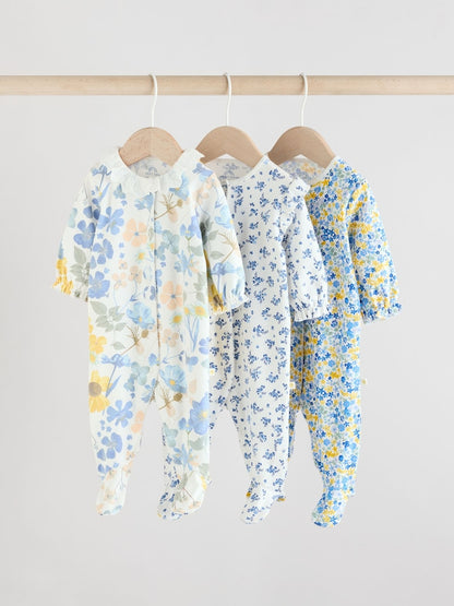 Blue Collar 3 Pack Baby Sleepsuits (0-2yrs)