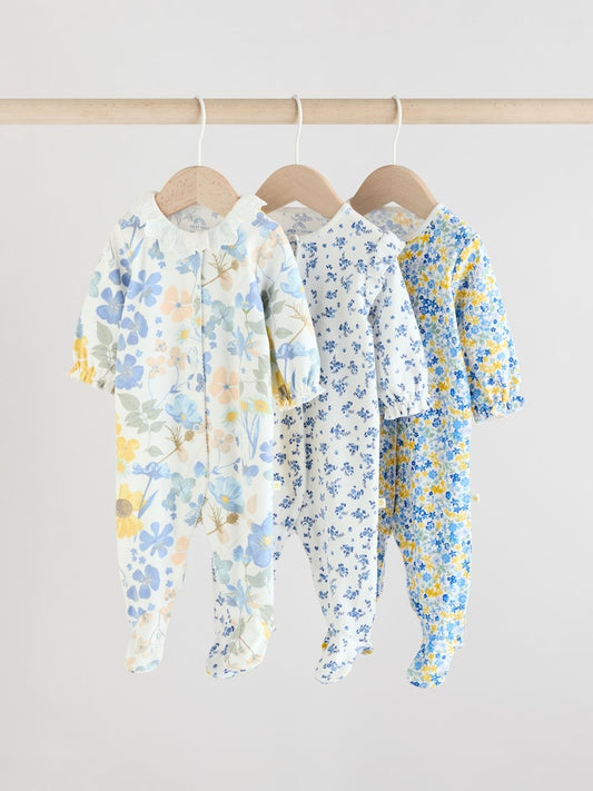 Blue Collar 3 Pack Baby Sleepsuits (0-2yrs)