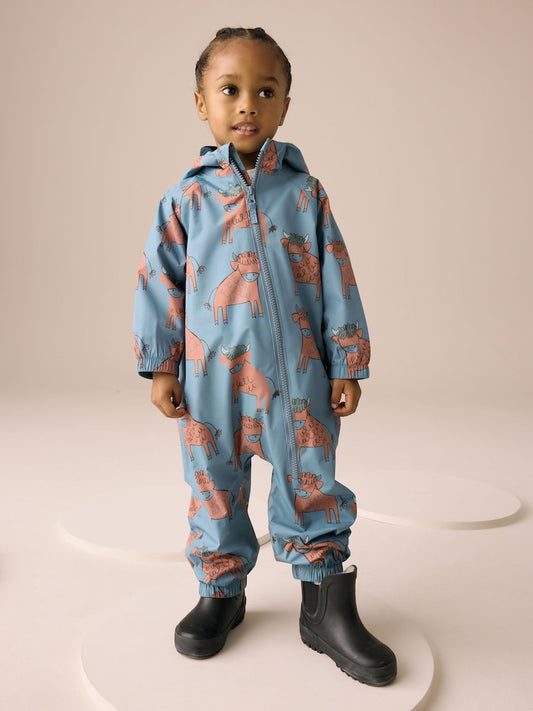 Blue Hamish Print Waterproof Fleece Lined Puddlesuit (3mths-7yrs)