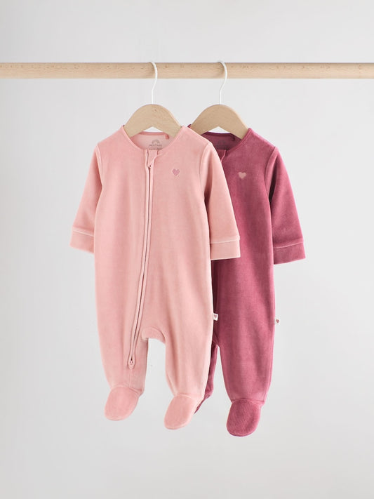 Pink Velour Baby Sleepsuits 2 Pack (0mths-2yrs)