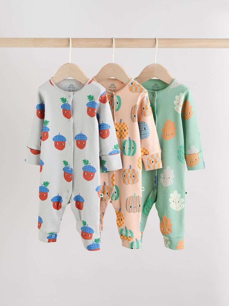 Green Autumn Pumpkin Baby Footless Sleepsuits 3 Pack
