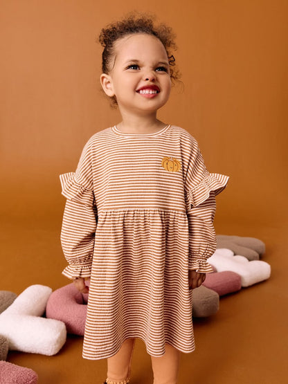 Orange Pumpkin Long Sleeve Dress and Leggings Set (3mths-