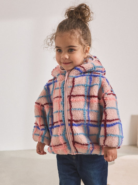 Pink Grid Print Zip Through Fleece (3mths-7yrs)