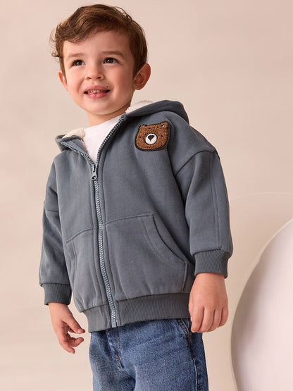 Charcoal Grey Borg Lined Zip Through Hoodie (3mths-7yrs) Immediate