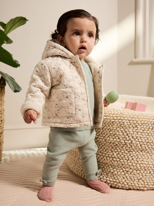 Ecru Floral Baby Crinkle Jersey Coat (0mths-2yrs)
