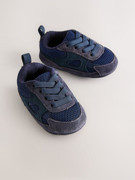 Blue Navy Baby Elastic Lace Slip-Ons Trainers (0-2mths)
