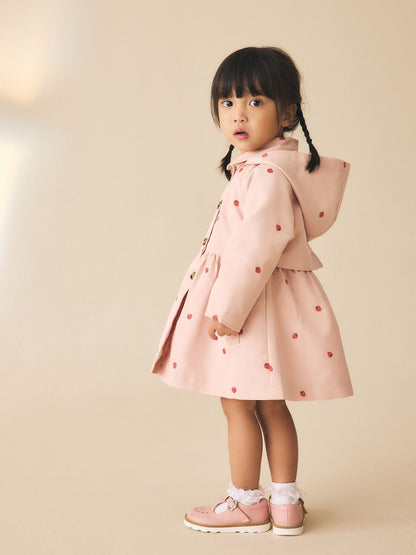 Pink Embroidery Shower Resistant Button Front Coat