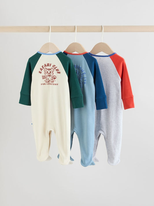 Multi Varsity Baby Sleepsuits 3 Pack (0mths-3yrs)