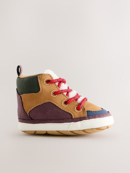 Tan Brown Baby Elastic Lace Boots (0-2mths)