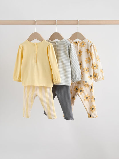 Yellow Flower/ Stripe Long Sleeve Top And Leggings Set 6 Piece (0mths-3yrs)